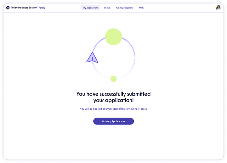 Preview of The Menopause Society Apply submission confirmation screen
